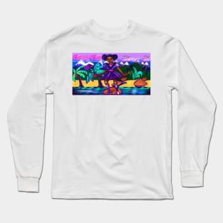 Anime girl with two puffs. Black afro anime girl in purple fantasy scene ! beautiful  black girl with Braided hair, blue eyes, Cherry pink lips and dark brown skin. Hair love ! Long Sleeve T-Shirt